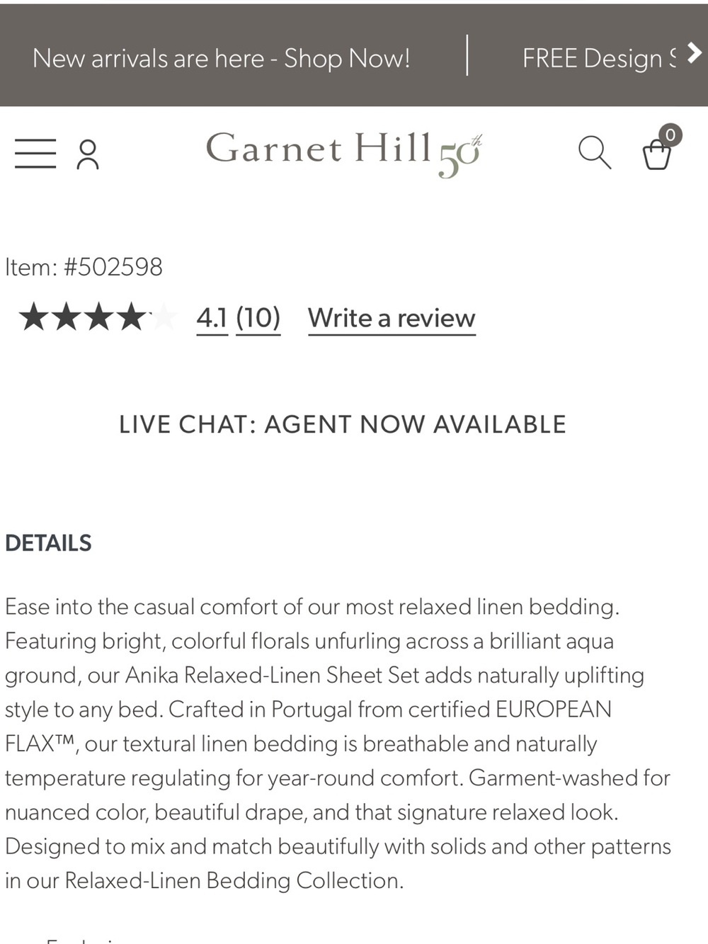Garnet Hill Home Anika Relaxed-Linen Fitted Sheet Double/Full Size - Picture 6 of 6